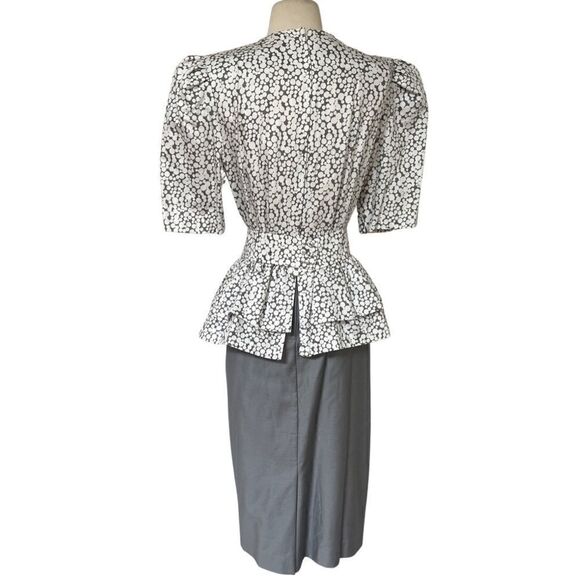 Flattering Vintage 80s Structured Peplum Polka Dot Contrast Dress - Picture 4 of 8